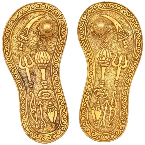Brass Charan Paduka (Khadau) For puja (Size -15.5 cm)